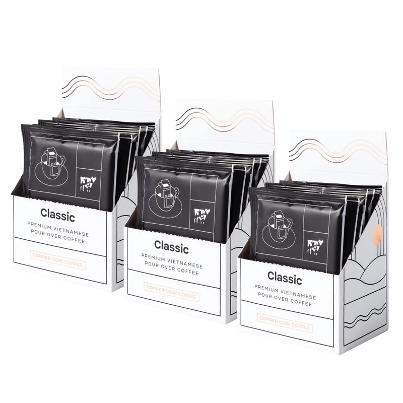 Copper Cow Coffee أكياس قهوة كوبر كاو المميزة للقهوة الفيتنامية بالتقطير الفردي (24 عبوة) | كلاسيك بلاك | تحميص داكن | أكياس قهوة مطحونة فيتنامية مريحة، مناسبة للسفر - Image 2